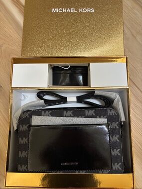 Michael Kors Black MK Monogram Crossbody with Glossy Front Pocket